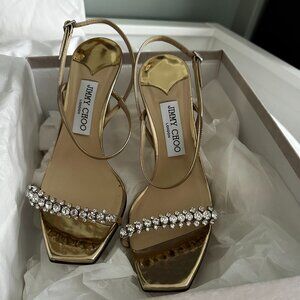 Jimmy Choo Gold Strappy Women's Heels Meira 85 Size: 39
